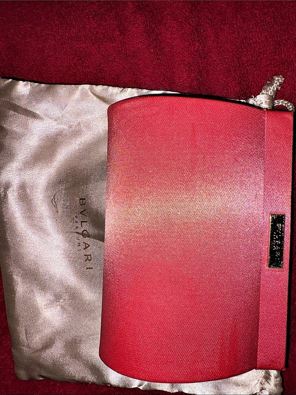 NWOT never used Bvlgari Parfums peach Satin Evening Clutch Pouch